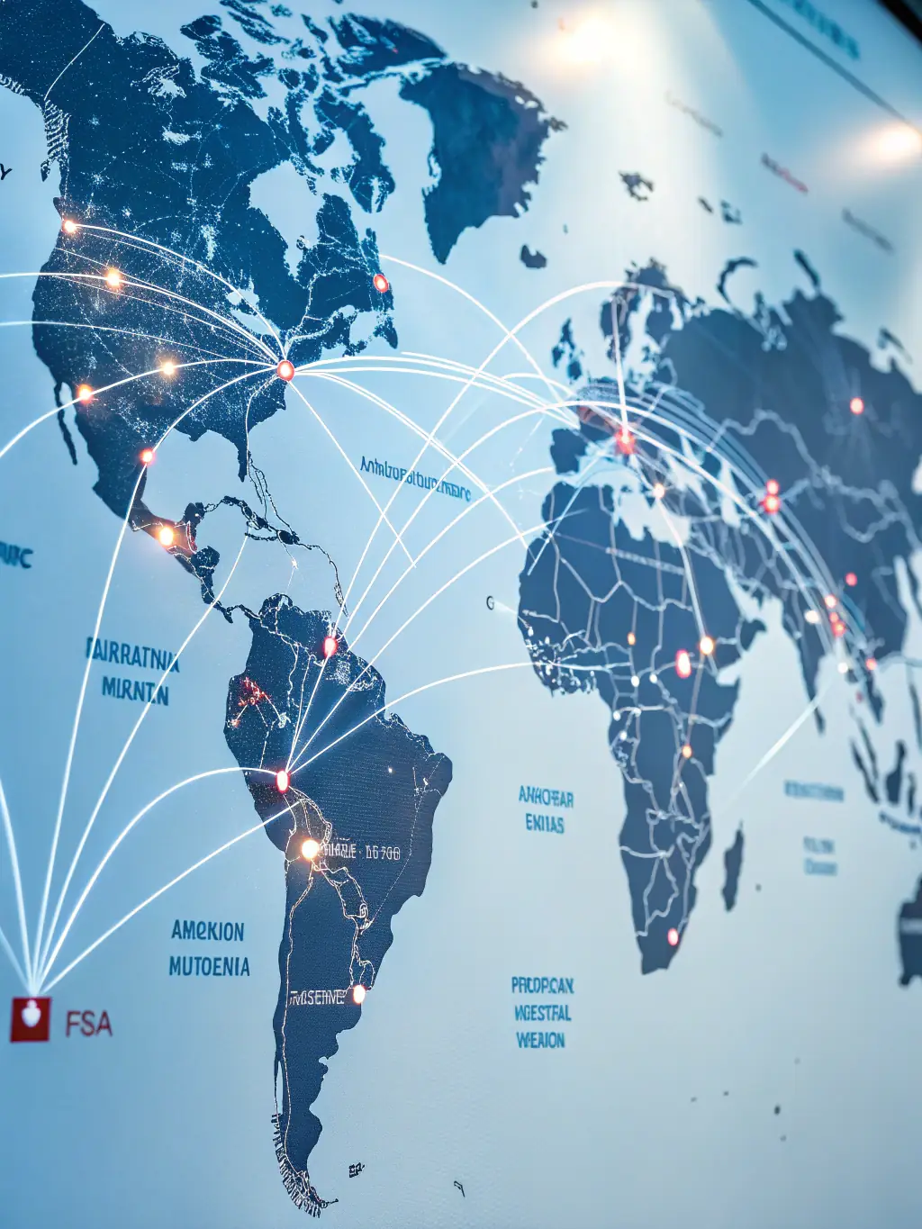 An image depicting a global network with data flowing from various locations to a central hub, representing the global reach of Creative5's IoT solutions.